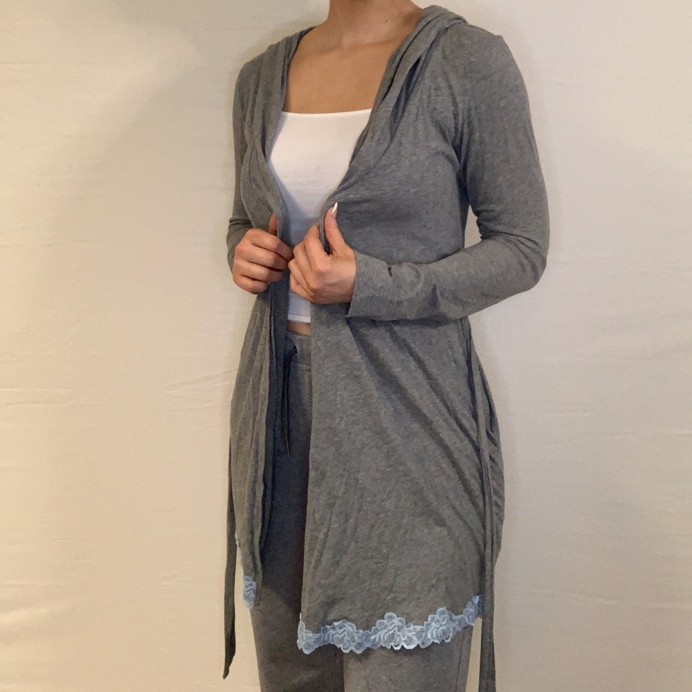 Gray Aerie Robe with Blue Lace Trim